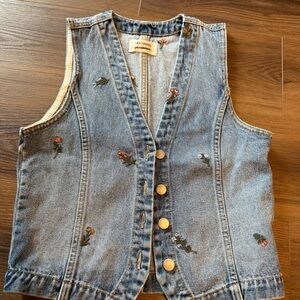 Free People Embroidered Denim Vest